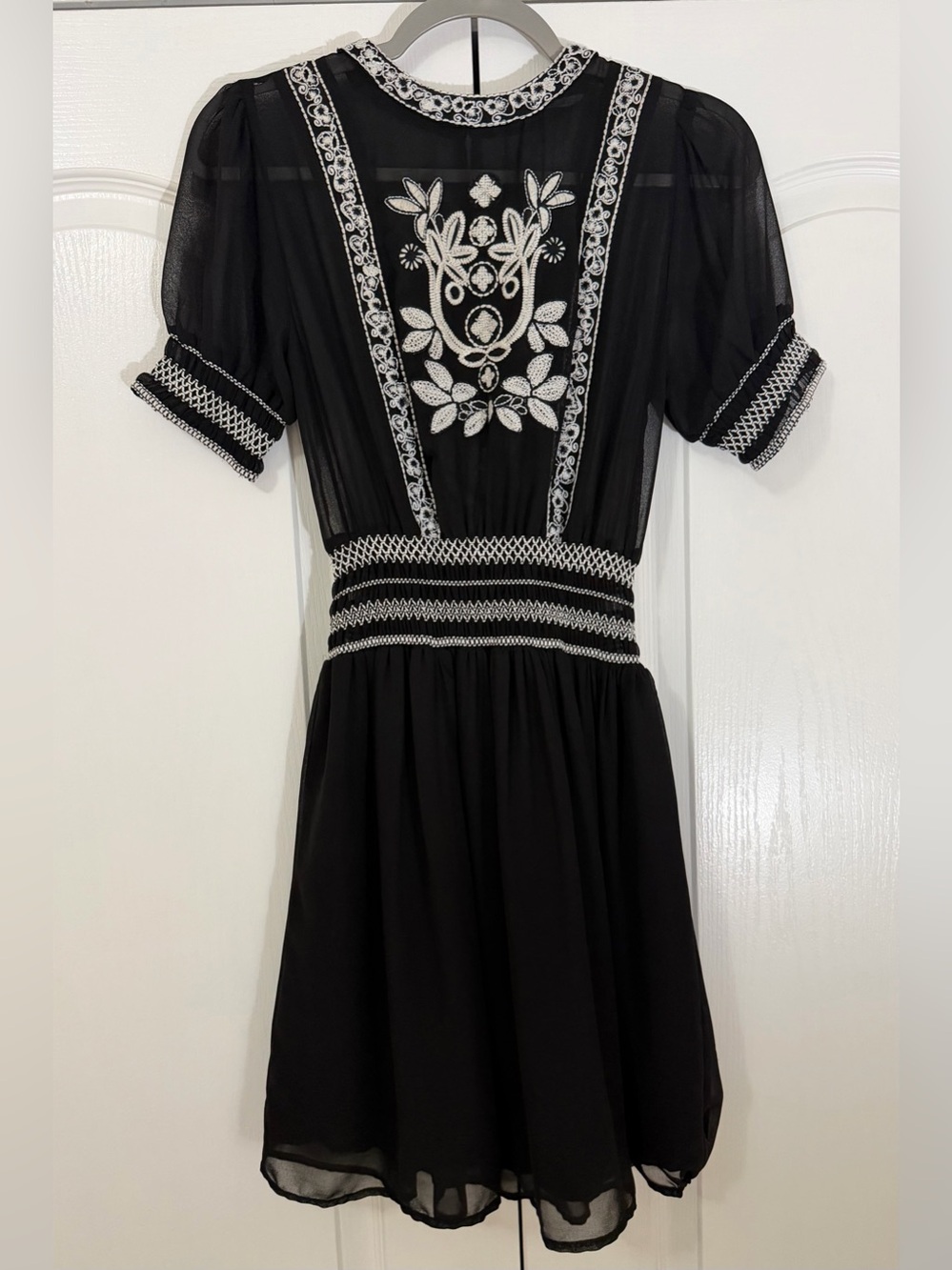 Zara Embroidered Smocked Mini Dress Size XS